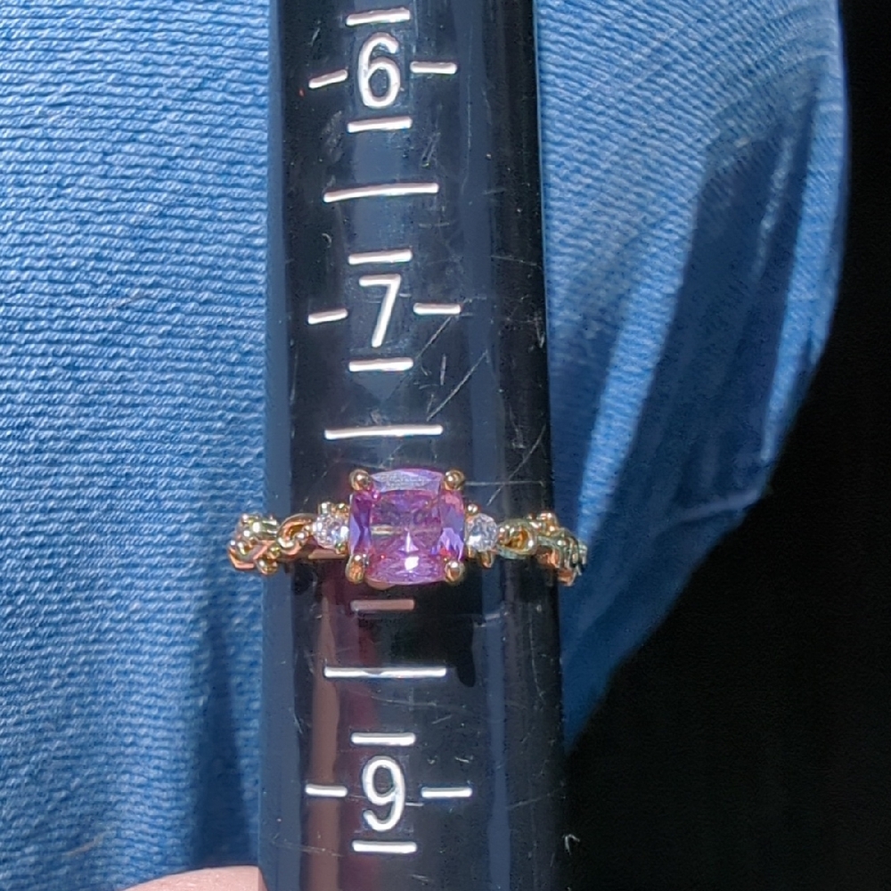 Gold Tone Sterling Silver with Purple Cushion-Cut Center Stone